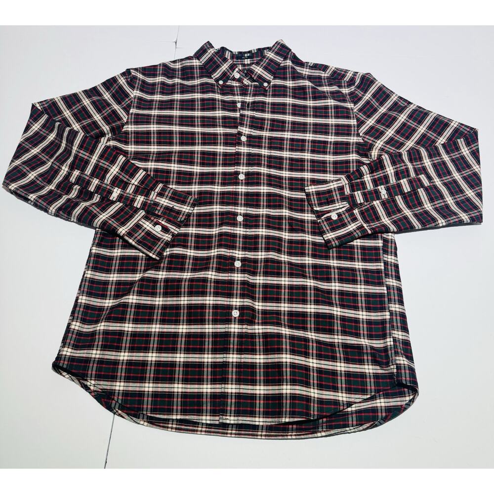 J Crew Flex Oxford Button Down Shirt Mens Large Slim Fit‎ Red Green Plaid Casual